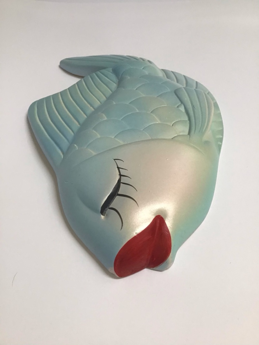 Miller Studio Chalkware Fish Bath Wall Decor Blue Green Red Lips 1960s Vintage - Picture 10 of 16
